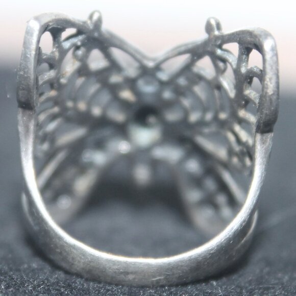 Unique 925 Sterling Butterfly & Genuine Onyx Boho Gypsy Statement Ring - Picture 3 of 4